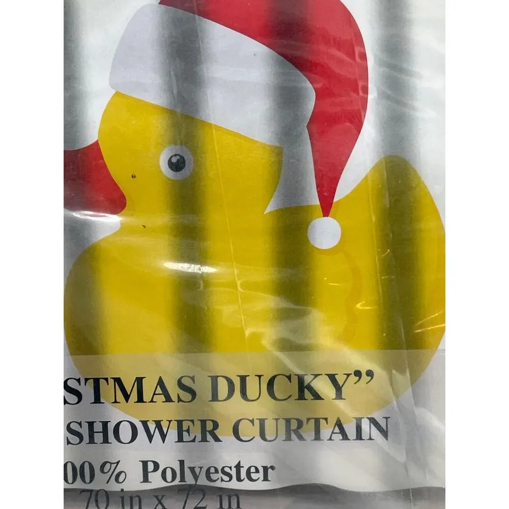 Christmas Ducky Shower Curtain 70x72 Santa Rubber Duck Holiday Bathroom NEW